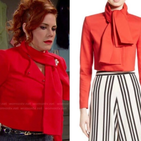 Alice and Olivia Adair Red Crop Blazer w/ Tie. ECU! - Picture 2 of 6